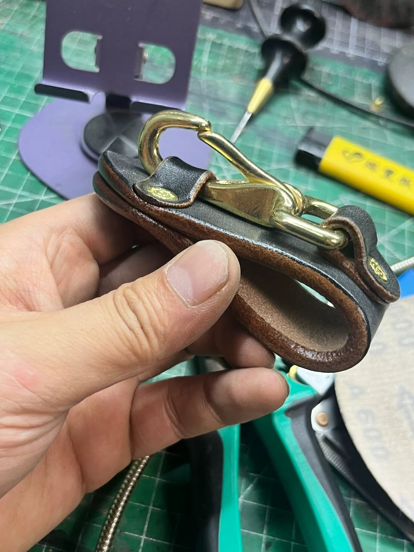 JF British horse rein leather belt hook cowhide pure copper hook we…