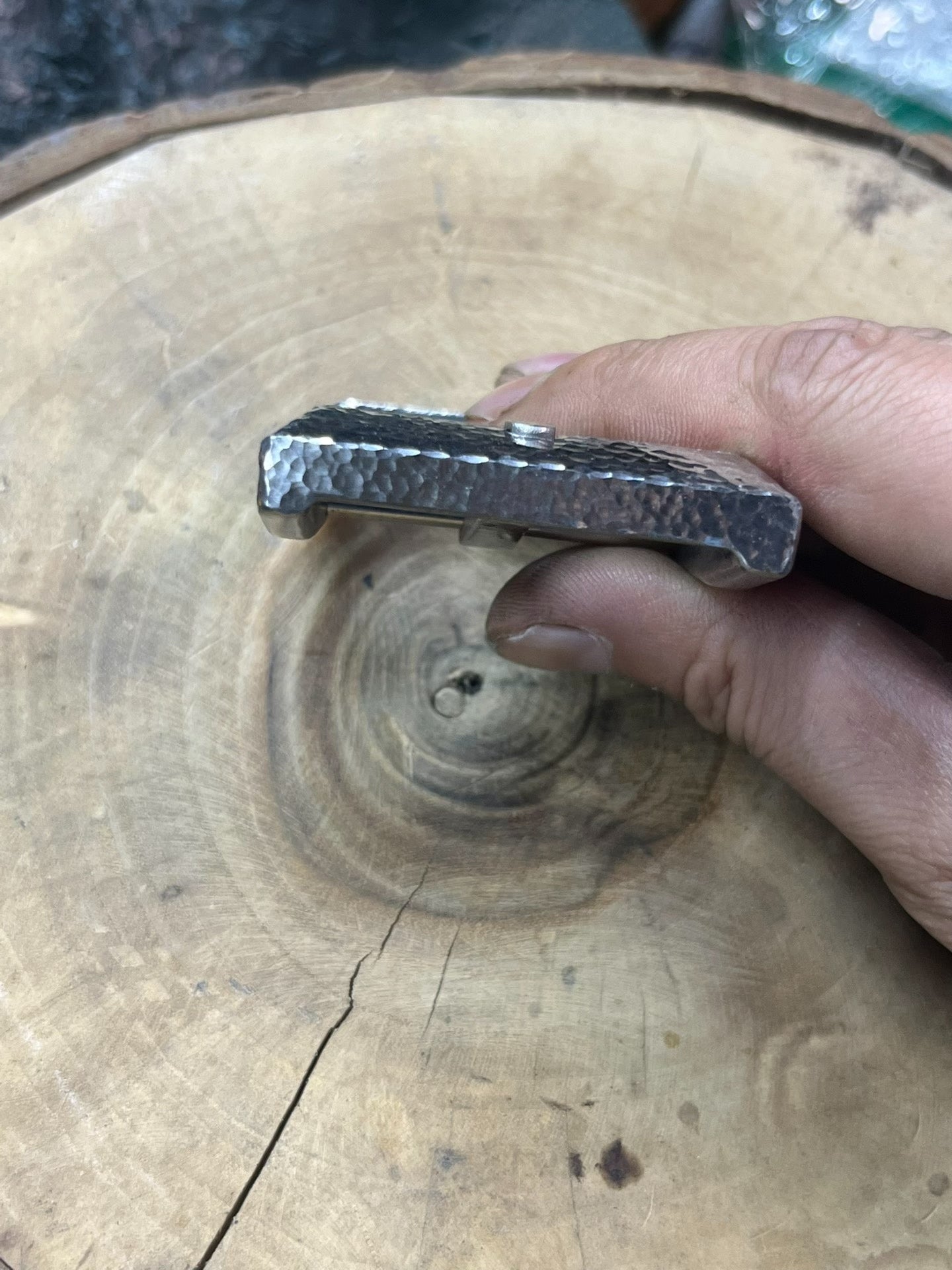 Hammered Stainless Steel Pin-Style Belt Buckle