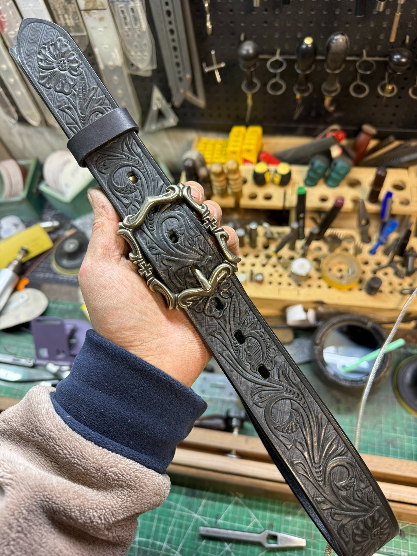 Customized Italian saddle carved handmade belt
