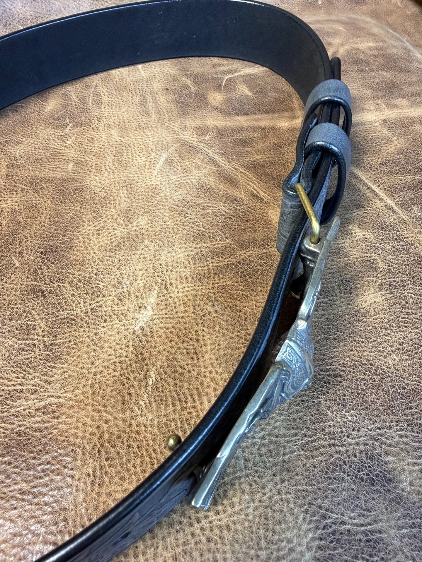 The Italian horse-rein carved handmade belt is custom-made