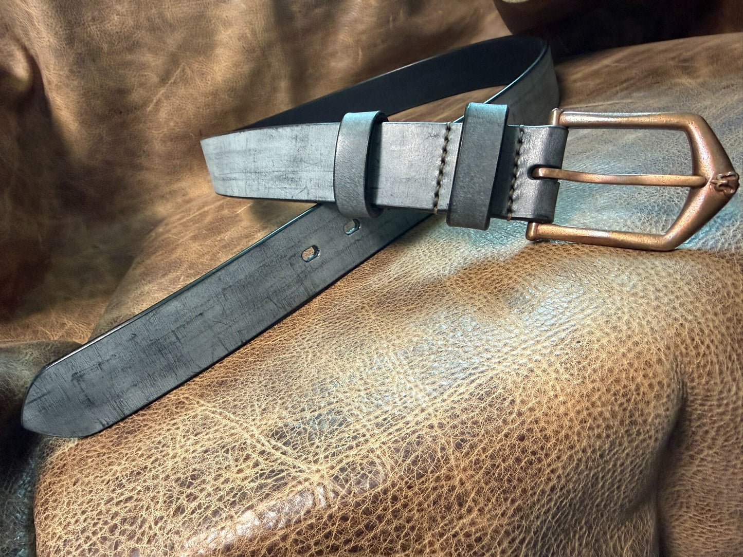 Italian matte wax horse rein leather black dyed handmade belt