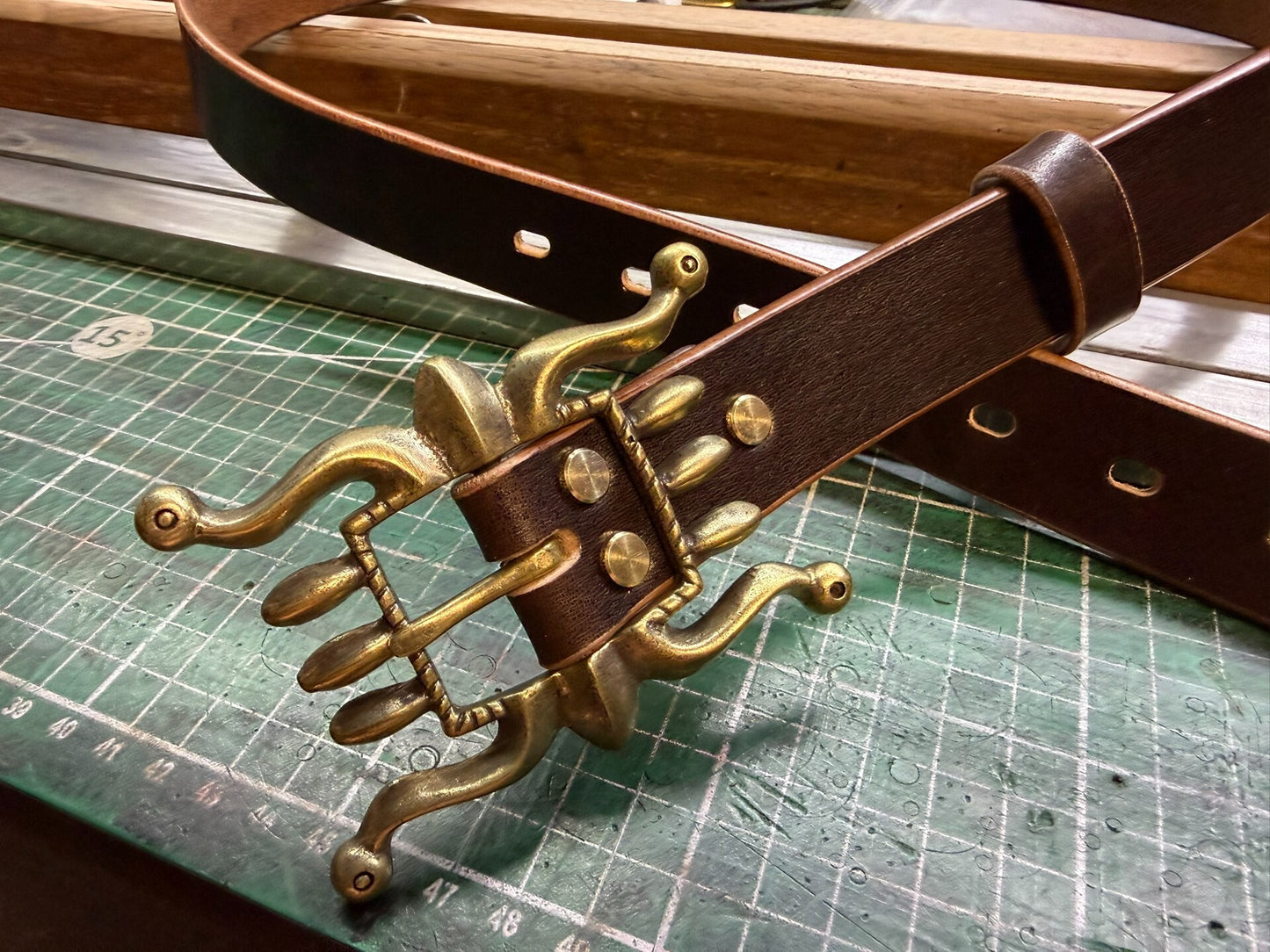 Welfare style solid brass rrl octopus belt buckle with American sad…