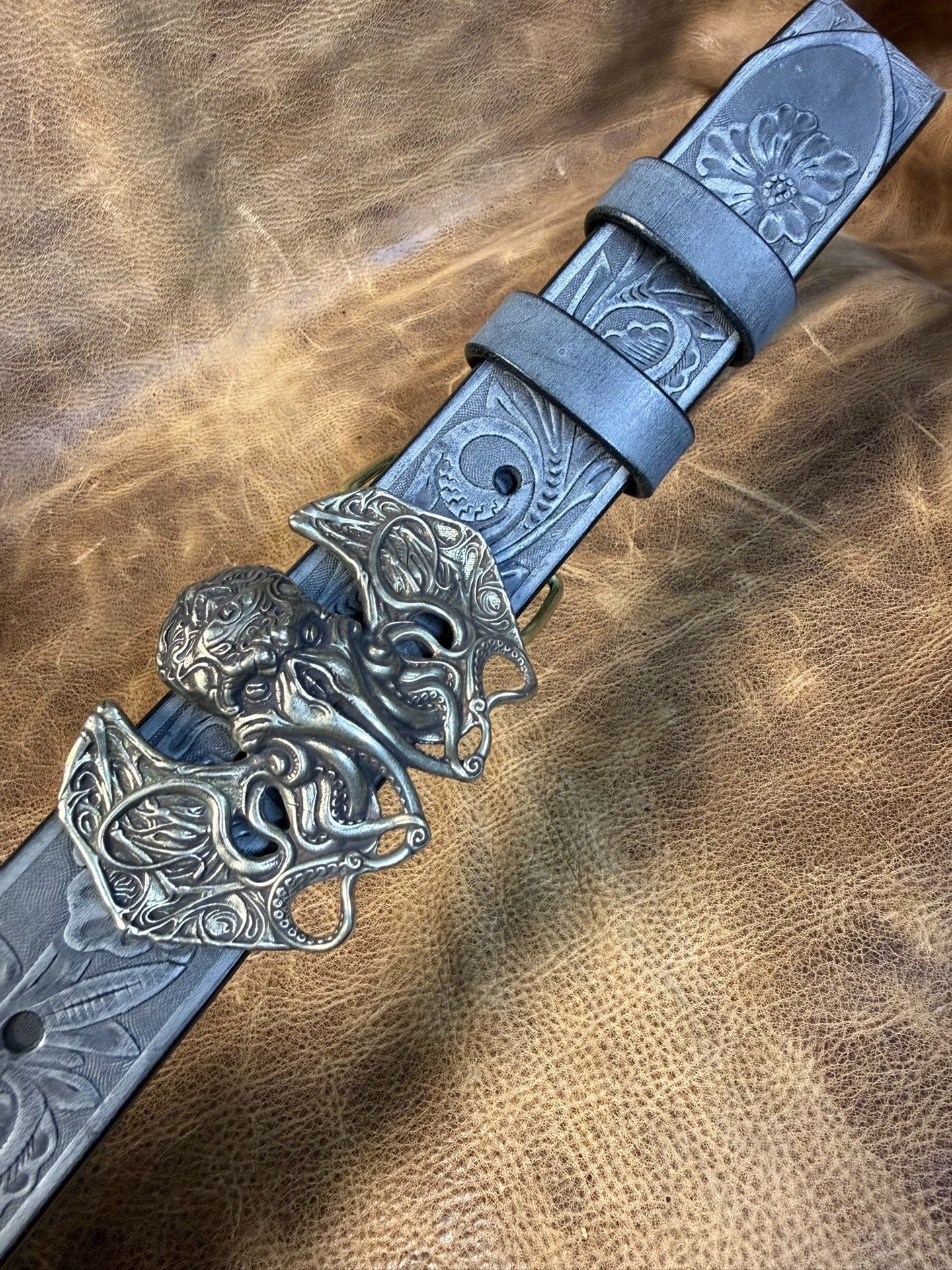 The Italian horse-rein carved handmade belt is custom-made