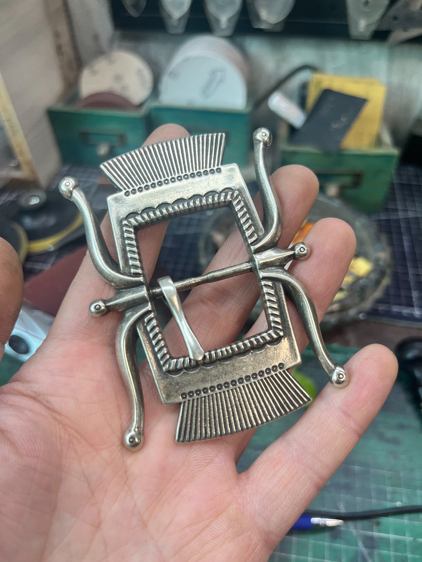 RRL Vintage Silver-Plated White-Bronze Buckle — Aged Finish