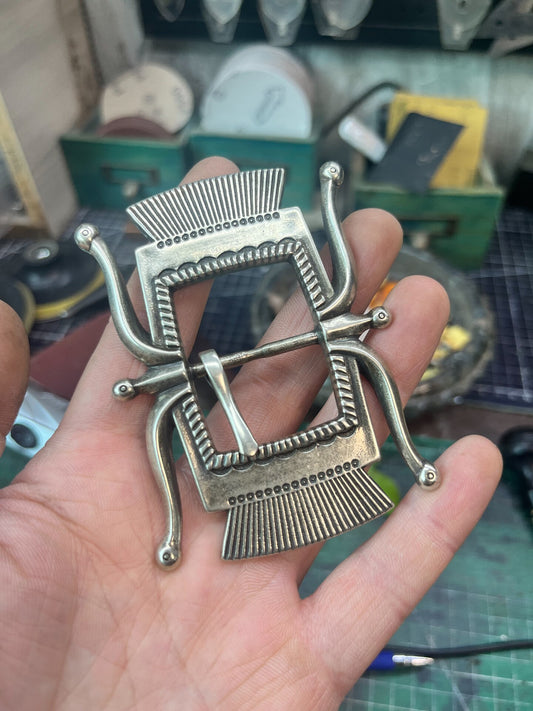 RRL Vintage Silver-Plated White-Bronze Buckle — Aged Finish