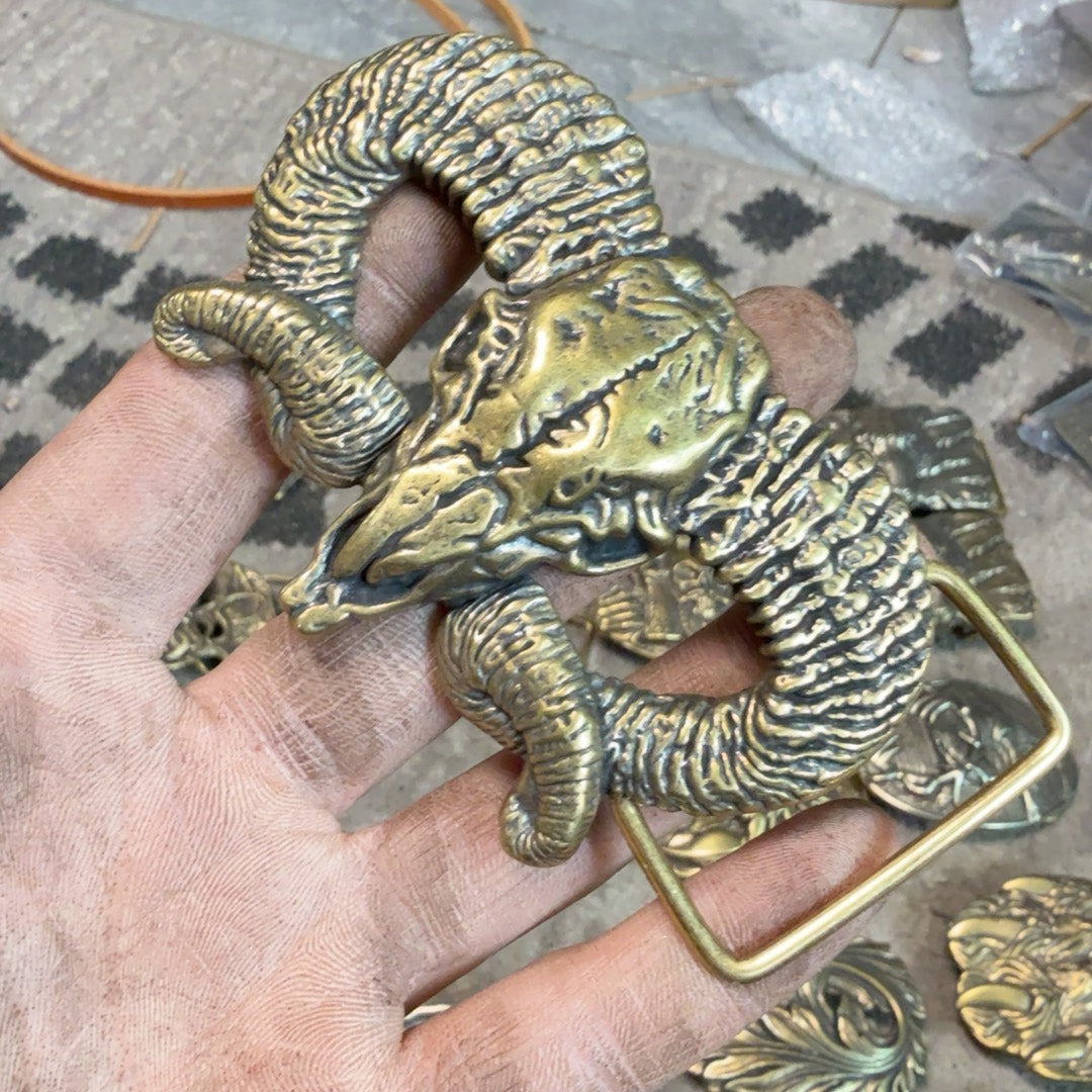 Pure copper Western Skull Sheep's Head Medium Cuban buckle