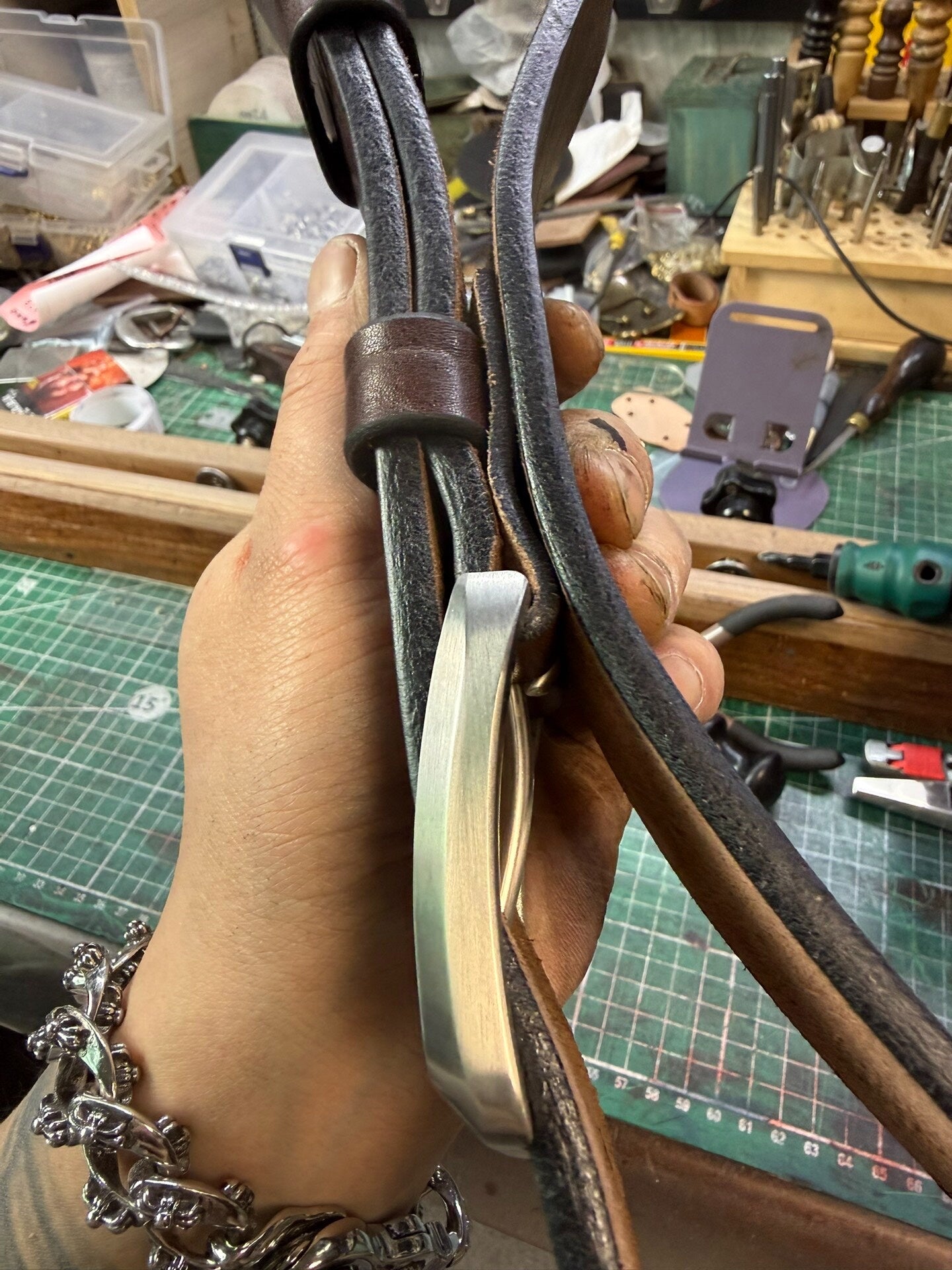 6 mm thick black bison leather handmade belt