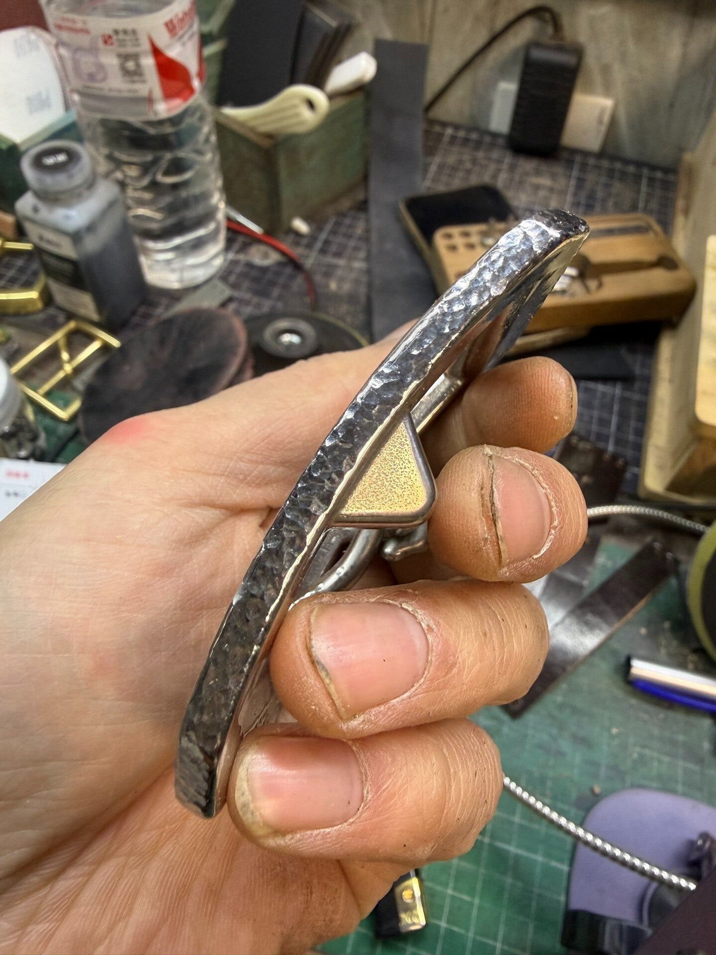 Larger and wider stainless steel hand-hammered belt buckle