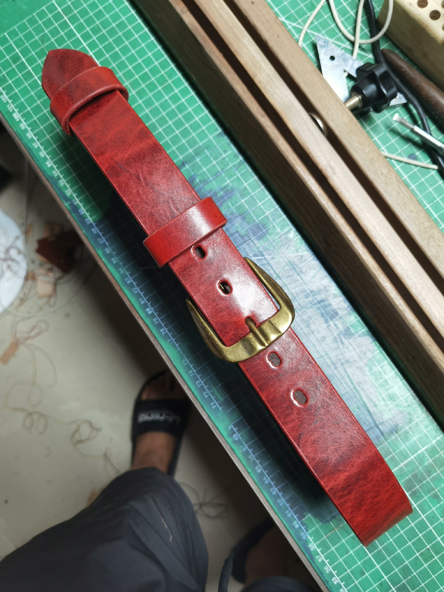 Retro imported Horwen style waxed leather belt strip