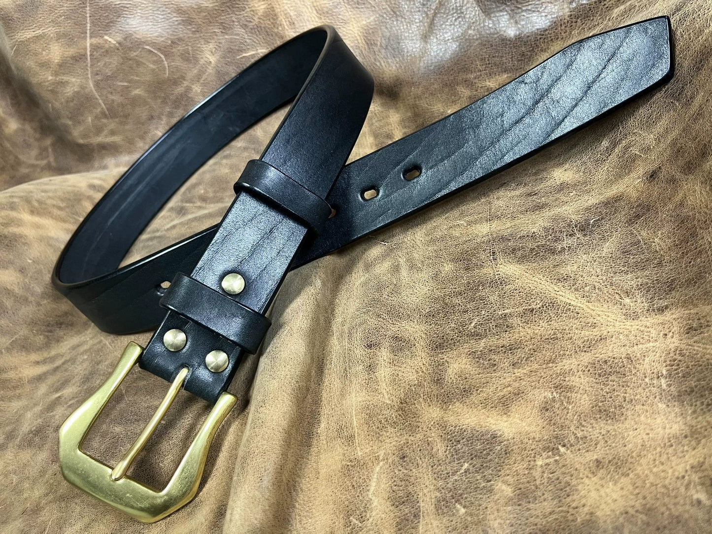 Black dyed bison leather handmade belt imported from North America