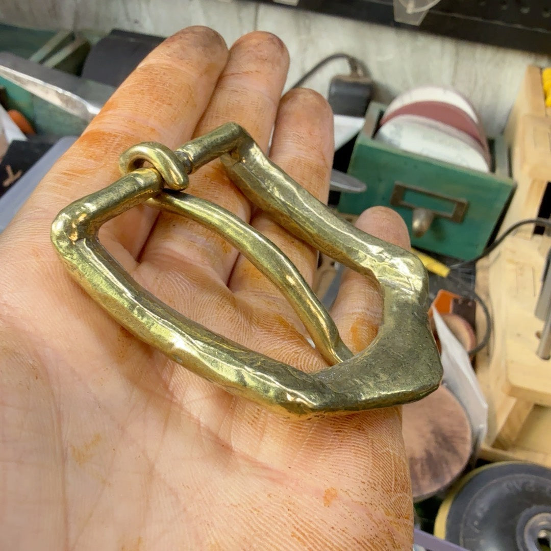 Solid brass faceted belt buckle, made using the lost wax method