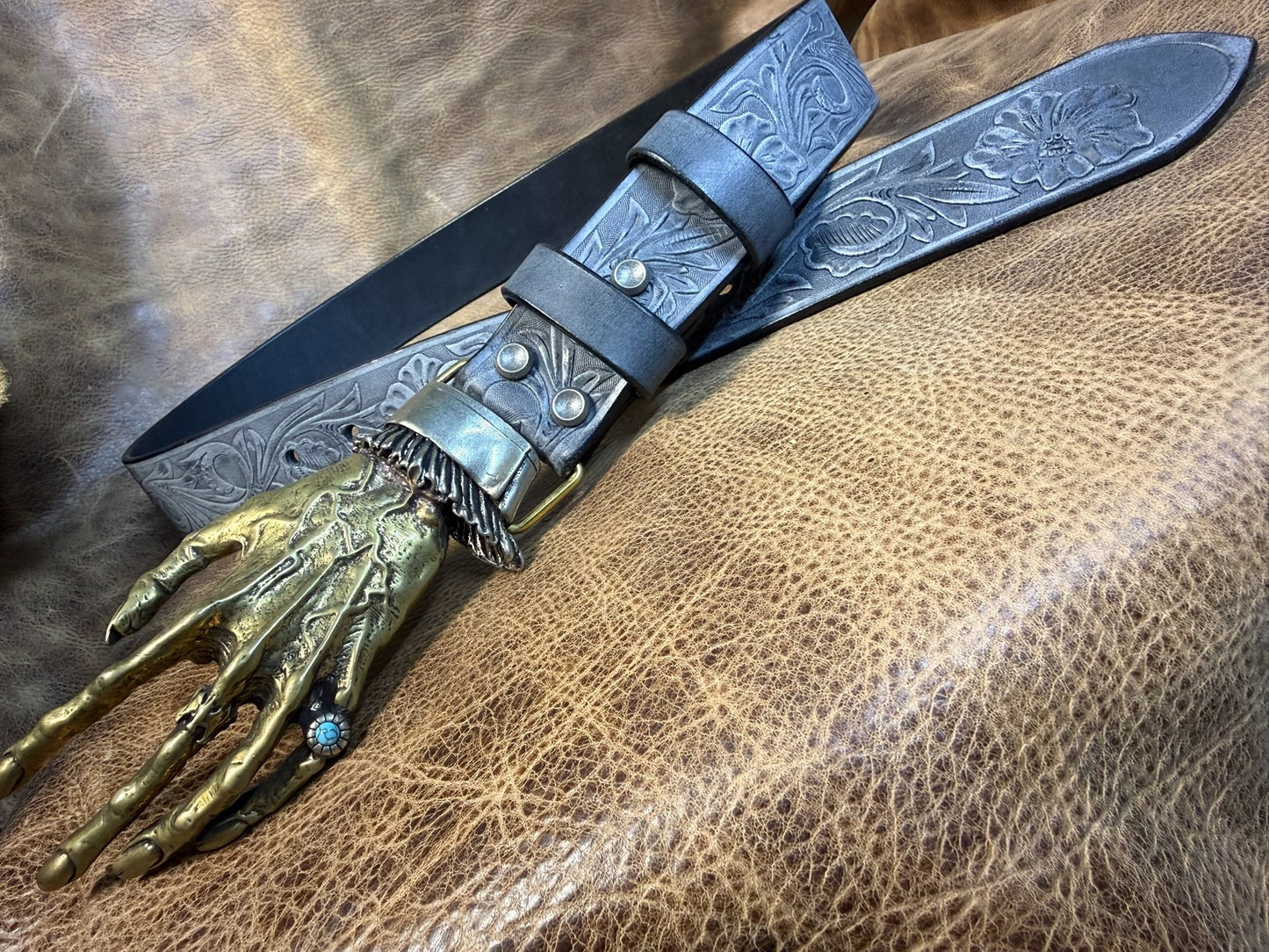 The Italian horse-rein carved handmade belt is custom-made